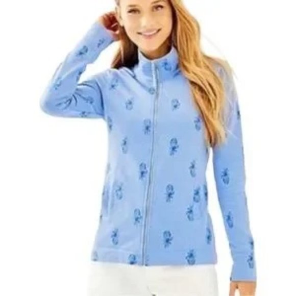 Lilly Pulitzer Tops - Lilly Pulitzer Bennett Pineapple Zip Up Sweatshirt Blue Size M